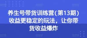 养生号带货训练营(第13期)收益更稳定的玩法,让你带货收益爆炸-优优云创网