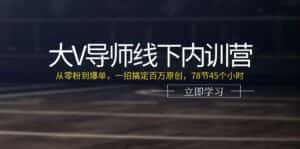 大V导师线下内训营:从零粉到爆单,一招搞定百万原创(78节45个小时)-优优云创网