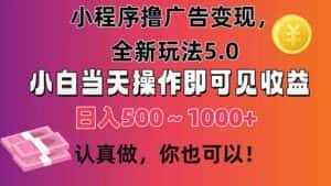 （11290期）小程序撸广告变现，全新玩法5.0，小白当天操作即可上手，日收益 500~1000+-优优云创网