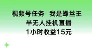 视频号任务，我是螺丝王， 半无人挂机1小时收益15元-优优云创网