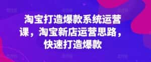 淘宝打造爆款系统运营课,淘宝新店运营思路,快速打造爆款-优优云创网