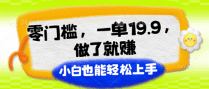 零门槛，一单19.9，做了就赚，小白也能轻松上手-优优云创网