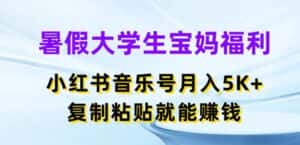 暑假大学生宝妈福利,小红书音乐号月入5000+,复制粘贴就能赚钱-优优云创网