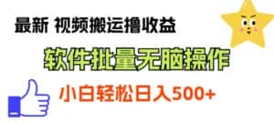 （11386期）最新视频搬运撸收益，软件无脑批量操作，新手小白轻松上手-优优云创网