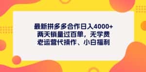 (11410期)最新拼多多项目日入4000+两天销量过百单,无学费、老运营代操作、小白福利-优优云创网