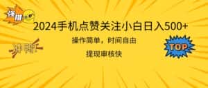(11411期)2024手机点赞关注小白日入500 操作简单提现快-优优云创网