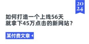 （11420期）某付费文章《如何打造一个上线56天就拿下45万点击的新网站？》-优优云创网