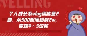 个人成长系vlog训练营2期,从500粉涨粉到2w,变现4~5位数-优优云创网