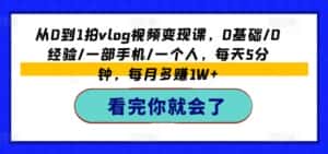 从0到1拍vlog视频变现课,0基础/0经验/一部手机/一个人,每天5分钟,每月多赚1W+-优优云创网