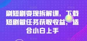 刷短剧变现拆解课，下载短剧做任务获取收益，适合小白上手-优优云创网