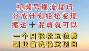 视频号爆流技巧,分成计划轻松变现,搬运 +混剪就可以,一个月轻松五位数稳定项目-优优云创网
