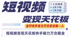 快手磁力万合短视频变现天花板+7天W粉号操作SOP-优优云创网
