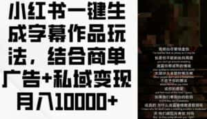 小红书一键生成字幕作品玩法，结合商单广告+私域变现月入1w+-优优云创网