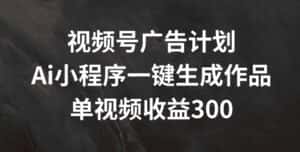 视频号广告计划,AI小程序一键生成作品, 单视频收益300+-优优云创网