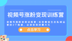 视频号涨粉变现训练营-实现微信生态私域运营的3个维度,达到变现的最大化-优优云创网