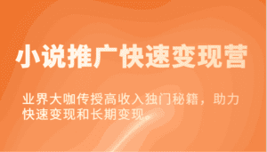 小说推广快速变现营-业界大咖传授高收入独门秘籍,助力快速变现和长期变现。-优优云创网