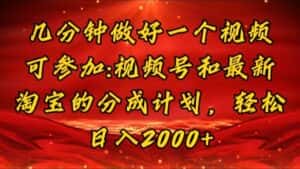 (11835期)几分钟一个视频,可在视频号,淘宝同时获取收益,新手小白轻松日入2000…-优优云创网