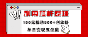 (11859期)利用杠杆100元撬动500+创业粉,单日变现5位数-优优云创网