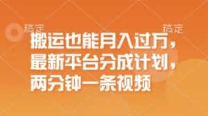 （11874期）搬运也能月入过万，最新平台分成计划，一万播放一百米，一分钟一个作品-优优云创网