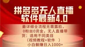 (11891期)拼多多无人直播软件最新4.0,最详细全流程无需露脸,0粉丝0资金, 小白…-优优云创网