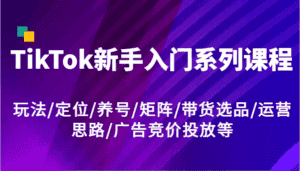 TikTok新手入门系列课程,玩法/定位/养号/矩阵/带货选品/运营思路/广告竞价投放等-优优云创网