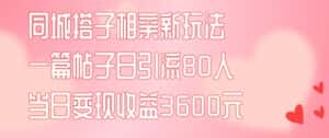 同城搭子相亲新玩法一篇帖子引流80人当日变现3600元(项目教程+实操教程)-优优云创网