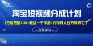 （11908期）淘宝短视频分成计划1万播放量100+收益一个作品1分钟月入过万就靠它了-优优云创网