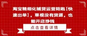 淘宝精细化铺货运营陪跑【快速出单】，草根没有货源，也能开店挣钱-优优云创网