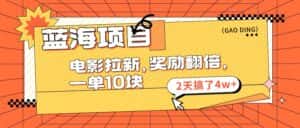 （11930期）蓝海项目，电影拉新，奖励翻倍，一单10元，2天搞了4w+-优优云创网