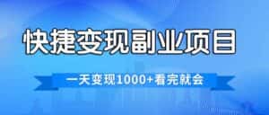(11932期)快捷变现的副业项目,一天变现1000+,各平台最火赛道,看完就会-优优云创网