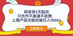 (11939期)拼多多2天起店,只合作不卖课不收费,上架产品无偿对接日入1000+-优优云创网