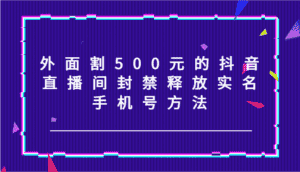 外面割500元的抖音直播间封禁释放实名/手机号方法！-优优云创网