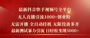 最新抖音快手视频号全平台无人直播引流1000+精准创业粉,日轻松变现5k+-优优云创网