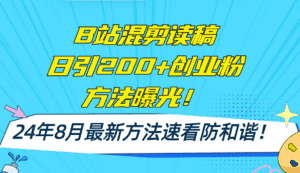 （11975期）B站混剪读稿日引200+创业粉方法4.0曝光，24年8月最新方法Ai一键操作 速…-优优云创网
