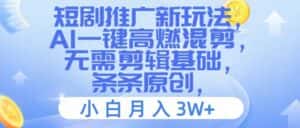 短剧推广新玩法，AI一键高燃混剪，无需剪辑基础，条条原创，小白月入3W+-优优云创网