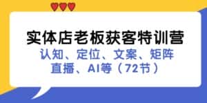 实体店老板获客特训营:认知、定位、文案、矩阵、直播、AI等(72节)-优优云创网