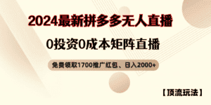 拼多多免费领取红包、无人直播顶流玩法,0成本矩阵日入2000+-优优云创网