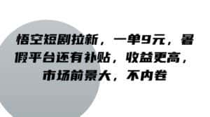 悟空短剧拉新,一单9元,暑假平台还有补贴,收益更高,市场前景大,不内卷-优优云创网