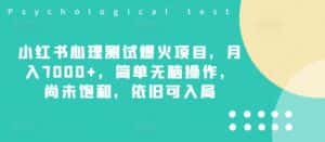 小红书心理测试爆火项目,月入7000+,简单无脑操作,尚未饱和,依旧可入局-优优云创网