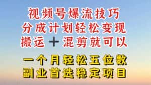 视频号分成最暴力赛道，几分钟出一条原创，最强搬运+混剪新方法，谁做谁爆-优优云创网