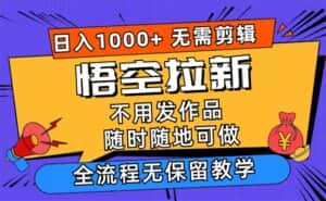 (12182期)悟空拉新日入1000+无需剪辑当天上手,一部手机随时随地可做,全流程无…-优优云创网