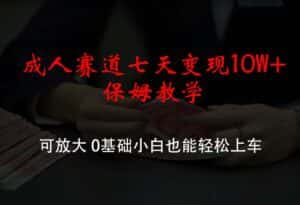 成人赛道七天变现10W+保姆教学,可放大,0基础小白也能轻松上车-优优云创网