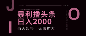 暴利撸头条，单号日入2000+，可无限扩大-优优云创网