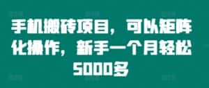 手机搬砖项目,可以矩阵化操作,新手一个月轻松5000多-优优云创网