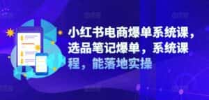小红书电商爆单系统课,选品笔记爆单,系统课程,能落地实操-优优云创网