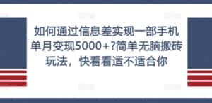如何通过信息差实现一部手机单月变现5000+?简单无脑搬砖玩法，快看看适不适合你-优优云创网