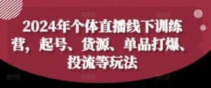 2024年个体直播训练营,起号、货源、单品打爆、投流等玩法-优优云创网