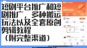 （12406期）短剧平台推广和短剧推广，多种搬运玩法以及全套原创剪辑教程（附完整渠…-优优云创网