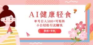 (12388期)AI健康轻食,单号日入500+可矩阵,小白轻松引流赚钱(教程+食谱)-优优云创网