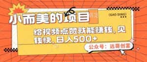 (12389期)小而美的项目,给视频点赞也能赚钱,见钱快,日入500+-优优云创网